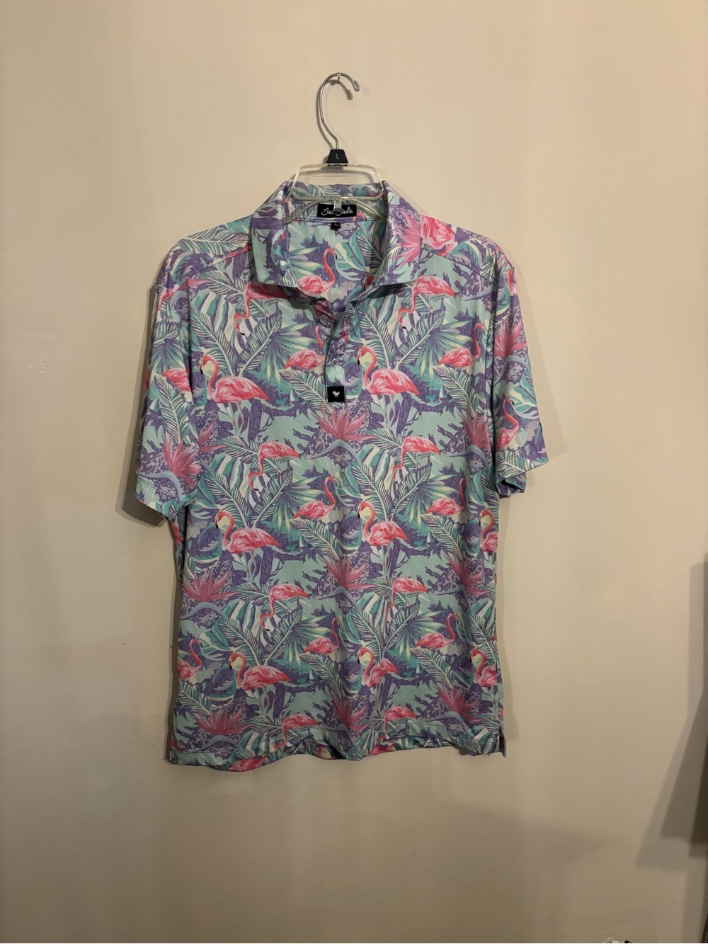 Bad Birdie Flamingo Print Polo - Pink & Aqua